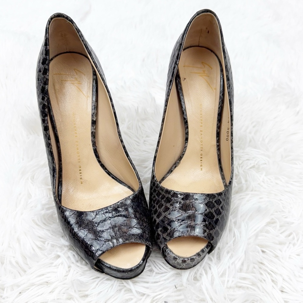 Giuseppe Zanotti Peep Toe Python Leather High Hee… - image 2